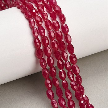 Lab Grown Red Corundum Beads Strands, Faceted, Flat Oval, 6~6.5x4x4mm, Hole: 0.6~0.7mm, about 64pcs/strand, 15.28~15.35''(38.8~39cm)