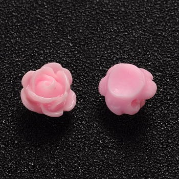 Opaque Resin Beads, Rose Flower, Hot Pink, 9x7mm, Hole: 1mm
