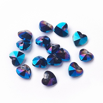 Romantic Valentines Ideas Glass Charms, Faceted Heart Pendants, Marine Blue, 10x10x5mm, Hole: 1mm