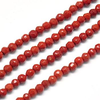 Natural Red Jasper Beads Strands, Faceted, Round, FireBrick, 2mm, Hole: 0.5mm
