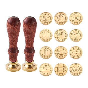 Wax Seal Brass Stamp Head, for Invitations, Envelopes, Gift Packing, Constellationsd, 12 Constellations, 25mm, 14pcs/set