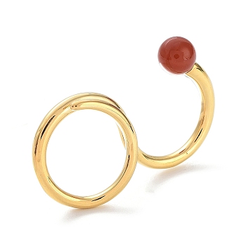 Natural Carnelian Double Rings, Golden 304 Stainless Steel Wire Cuff Ring, Inner Diameter: 18.3mm