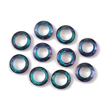 Electroplate Glass Linking Rings, Crystal Cosmic Ring, Prism Ring, Faceted, Back Plated, Round Ring, Blue, 14x3.5~4mm, Inner Diameter: 8.3mm