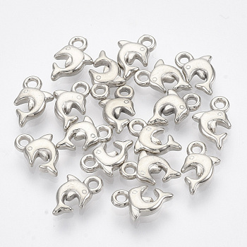 CCB Plastic Charms, Dolphin, Platinum, 10.5x7x2.5mm, Hole: 1.4mm, about 6300pcs/500g