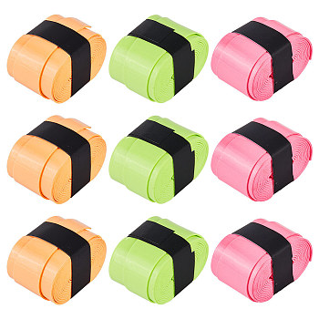 9Pcs 3 Colors PU Leather Anti-slip Tennis Racquet Overgrip, Flat, Mixed Color, 1100x24.5x0.6mm, 3pcs/color