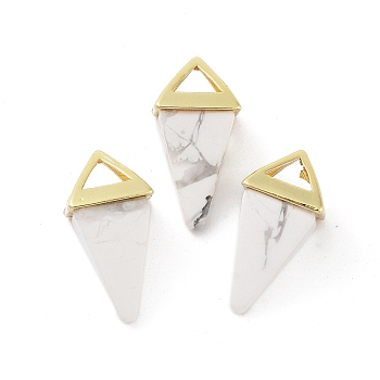 Natural Howlite Pendants, Triangle Charms with Golden Plated Brass Findings, 18.5mm, Hole: 2x3mm
