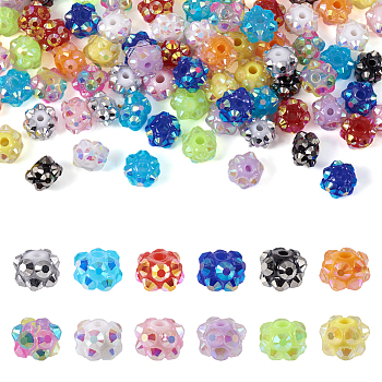 Pandahall 96Pcs 12 Color Resin Rhinestone Beads, Round, Mixed Color, 7.5~8x5.5mm, Hole: 1.5mm, 8Pcs/color