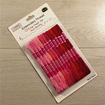 12 Skeins 12 Colors 6-Ply Polycotton(Polyester Cotton) Embroidery Floss, Cross Stitch Threads, Gradient Color, Red, 0.8mm, 8m(8.74 Yards)/skein