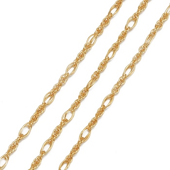 Handmade Brass Singapore Chains, Water Wave Chains, Soldered, with Spool, Long-Lasting Plated, Golden, 4x3x0.5mm and 7x4x0.5mm, 65.6 Feet(20m)/roll