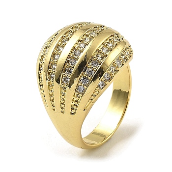 Rack Plating Brass Micro Pave Cubic Zirconia Finger Ring, Long-Lasting Plated, Lead Free & Cadmium Free, Real 18K Gold Plated, Inner Diameter: 16mm