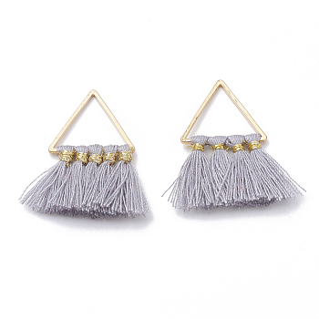 Polycotton(Polyester Cotton) Tassel Pendant Decorations, with Brass Findings, Golden, Gray, 27~31x21~25x2~3mm, Hole: 12x13mm