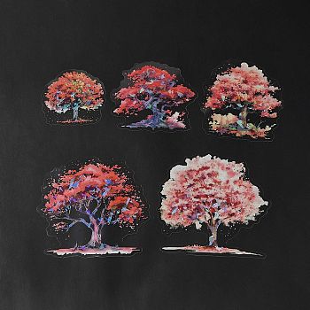 PET Tree Self Adhesive Decorative Stickers, Waterproof Glitter Decals for DIY Scrapbooking, Card Making, Red, 56~96x59~99.5x0.2mm