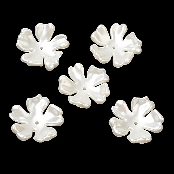 ABS Plastic Imitation Pearl Bead Caps, 5-Petal Flower, WhiteSmoke, 31x32x12mm, Hole: 1.6mm