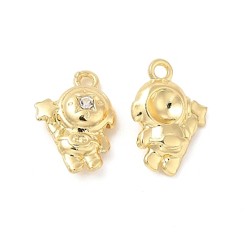 Rack Plating Alloy Rhinestone Pendants, Cadmium Free & Lead Free, Spaceman with Star Charms, Light Gold, 18x12.5x5mm, Hole: 1.8mm