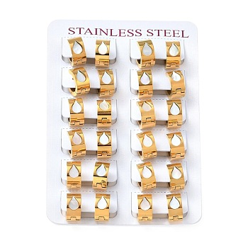 Natural Shell Teardrop Chunky Hoop Earrings, 304 Stainless Steel Jewelry for Women, Golden, 7x13.5mm, Pin: 1mm