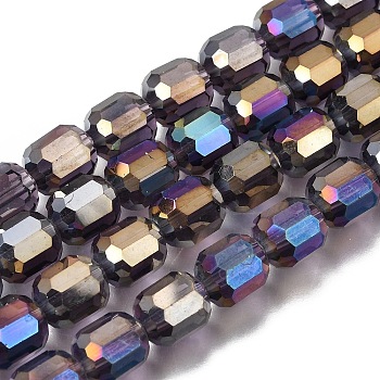 Electroplate Transparent Column Glass Beads Strands, Faceted, AB Color Plated, Indigo, 9x7.5~8mm, Hole: 47.3mm, about 60pcs/strand, 21.26''(54cm)