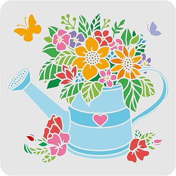 Plastic Reusable Drawing Painting Stencils Templates, for Painting on Scrapbook Fabric Tiles Floor Furniture Wood, Square, Flower Pattern, 300x300mm