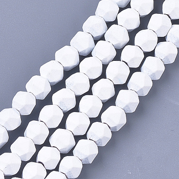 Spray Painted Non-magnetic Synthetic Hematite Beads Strands, Star Cut Round Beads, Faceted, White, 6x6x6mm, Hole: 0.8mm, about 64~67pcs/strand, 14.9 inch~15.7 inch
