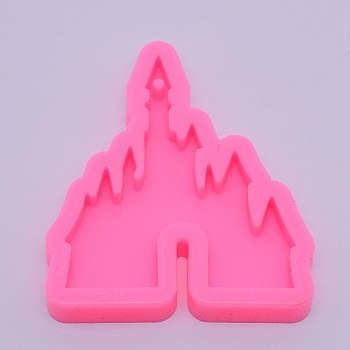 Castle Keychain Silicone Molds, Resin Casting Pendant Molds, For UV Resin, Epoxy Resin Jewelry Making, Hot Pink, 81x71x10mm, Hole: 2.5mm