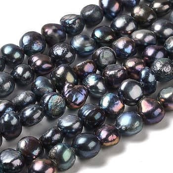 Natural Cultured Freshwater Pearl Beads Strands, Dyed, Two Sides Polished, Grade 3A, Black, 7~8.5x8~9x5~7mm, Hole: 0.6mm, about 45pcs/strand, 13.78~14.37 inch(35~36.5cm)