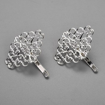Iron Hair Findings, Pony Hook, Ponytail Decoration Accessories, Fit for Brass Filigree Cabochons, Silver, 43x37x12mm