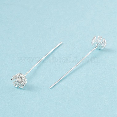 Brass Micro Pave Clear Cubic Zirconia Flower Head Pins(KK-G413-02S)-4