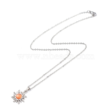 Cat Eye Sun Pendant Necklace with 304 Stainless Steel Cable Chains for Women(NJEW-JN03974)-4