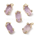 Faceted Natural Amethyst Pendants, Oval Charms with Brass Micro Pave Clear Cubic Zirconia Settings and Jump Rings, Golden, Cadmium Free & Lead Free, Rack Plating, Long-Lasting Plated, 16~16.5x7.5~8x7~7.5mm, Hole: 3.5mm(X-KK-Z137-14G-03)