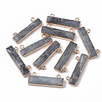 Natural Labradorite Charms, with Edge Golden Plated Iron Loops, Rectangle, 11x30.5x5mm, Hole: 1.8mm(G-S359-012B)