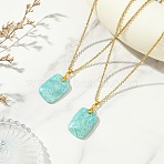 Natural Amazonite Rectangle Pendant 304 Stainless Steel Cable Chain Necklaces, Golden, 17.85 inch(45.35cm)(NJEW-JN06210-03)