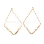 Brass Open Back Bezel Pendants, Nickel Free, for DIY UV Resin, Rhombus with Cubes Beaded, Real 18K Gold Plated, 44.5~45x25~27x2mm, Hole: 1.8mm(KK-O144-26G)