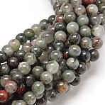 Natural Bloodstone Beads Strands, Heliotrope Stone Beads, Round, 6~7mm, Hole: 1mm, about 58pcs/strand, 15 inch(G-P025-21-6mm)