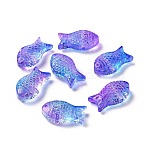Transparent Spray Painted Glass Beads, Fish, Blue Violet, 15x8x5mm, Hole: 1mm(X1-GLAA-I050-10A)