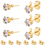 40Pcs Brass Micro Pave Clear Cubic Zirconia Stud Earring Findings, with Loop, Long-Lasting Plated, Nickel Free, Real 18K Gold Plated, with 40Pcs Brass Friction Ear Nuts, Flat Round, 7x5.5mm, Hole: 0.9mm(KK-BBC0022-23)
