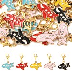25Pcs 5 Colors Alloy Enamel Airplane Pendant Decorations, with Lobster Claw Clasps, Golden, Mixed Color, 29mm, 5pcs/color(HJEW-YW00489)