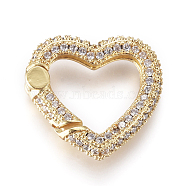 Brass Spring Gate Rings, with Clear Cubic Zirconia, Heart, Golden, 17.5x18x4mm, Inner Diameter: 9.5x12mm(KK-D159-25G)