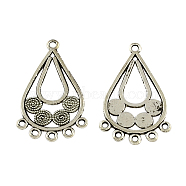 Tibetan Style Alloy Teardrop Chandelier Components Links, Cadmium Free & Lead Free, Antique Silver, 32x19x1mm, Hole: 1~2mm(X-TIBE-Q037-002-RS)