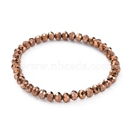 Electroplate Glass Beads Stretch Bracelets, Faceted, Rondelle, Copper Plated, 2-1/8 inch(5.5cm)(BJEW-JB04649-03)