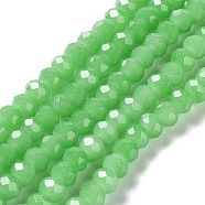 Baking Painted Imitation Jade Glass Bead Strands, Faceted Rondelle, Light Green, 6x5mm, Hole: 1.2mm, about 85pcs/strand, 16.73''(42.5cm)(DGLA-A034-J6MM-A9)