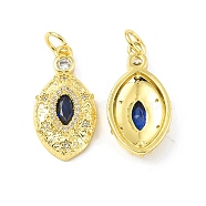 Brass Micro Pave Clear Cubic Zirconia Pendants, with Glass and Jump Ring, Horse Eye Charm, Real 18K Gold Plated, 20.5x10.5x3.8mm, Hole: 3.4mm(KK-E068-VF330)