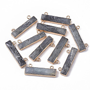 Natural Labradorite Charms, with Edge Golden Plated Iron Loops, Rectangle, 11x30.5x5mm, Hole: 1.8mm(G-S359-012B)