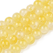 Crackle Baking Painted Imitation Jade Glass Beads Strands, Round, Yellow, 8mm, Hole: 1.5mm, about 104~108pcs/strand, 29.72 inch~30.91 inch(75.5~78.5cm)(X1-DGLA-T003-8mm-03)