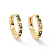 Green Cubic Zirconia Rectangle Hoop Earrings, Brass Jewelry for Women, Cadmium Free & Nickel Free & Lead Free, Real 18K Gold Plated, 13x14x2mm, Pin: 0.8mm(EJEW-P206-10G)