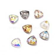 2-Hole Triangle Glass Rhinestone Buttons, Faceted, Mixed Color, 10x10x3.5mm, Hole: 1.2mm(BUTT-D001-F)