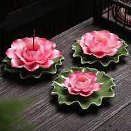 Porcelain Incense Burners, Lotus Incense Holders, Home Office Teahouse Zen Buddhist Supplies, Hot Pink, 110x45mm(PW-WG67850-01)