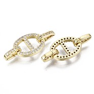 Real 16K Gold Plated Brass Micro Pave Cubic Zirconia Links Connectors, Cadmium Free & Nickel Free & Lead Free, Oval, Clear, 13x10x2mm(KK-S061-89F-G-NR)