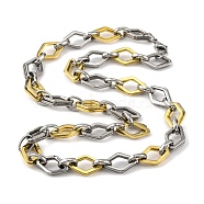 201 Stainless Steel Rhombus Links Chain Necklace, with 304 Stainless Steel Clasps, Golden & Stainless Steel Color, 23.98 inch(60.9cm), link: 20x12.5x3mm(NJEW-F22-39N-GP)