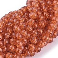 Crackle Glass Round Beads Strands, Dark Orange, 8mm, Hole: 1.3~1.6mm, about 100pcs/strand, 31.4 inch(X-CCG-Q001-8mm-09)