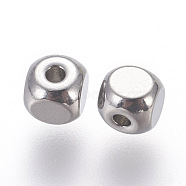 201 Stainless Steel Beads, Cube, Stainless Steel Color, 4x4x4mm, Hole: 1.2mm(STAS-E451-35P)