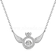925 Sterling Silver Pendant Necklaces, Micro Pave Clear Cubic Zirconia, Wings, Real Platinum Plated, 15.83 inch(40.2cm)(NJEW-L179-17P)